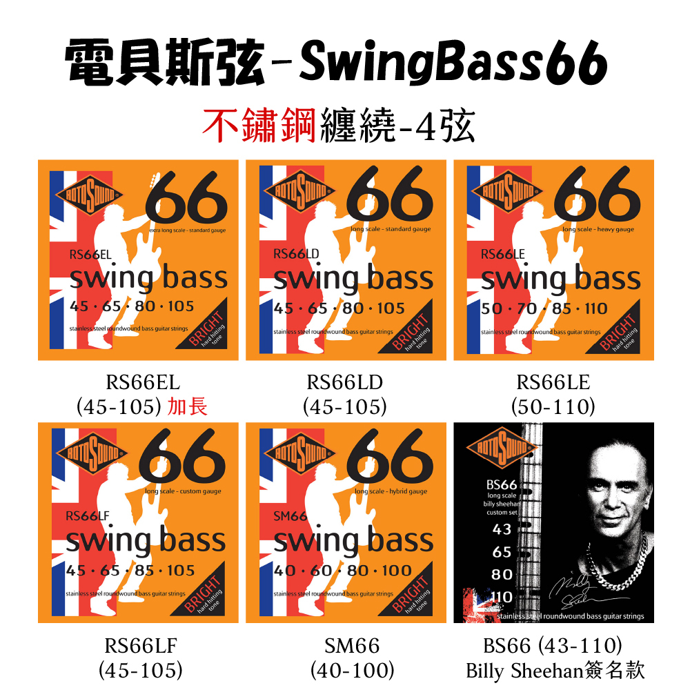 【1-4】[Rotosound] 電Bass-SwingBass系列(不鏽鋼/鎳弦)