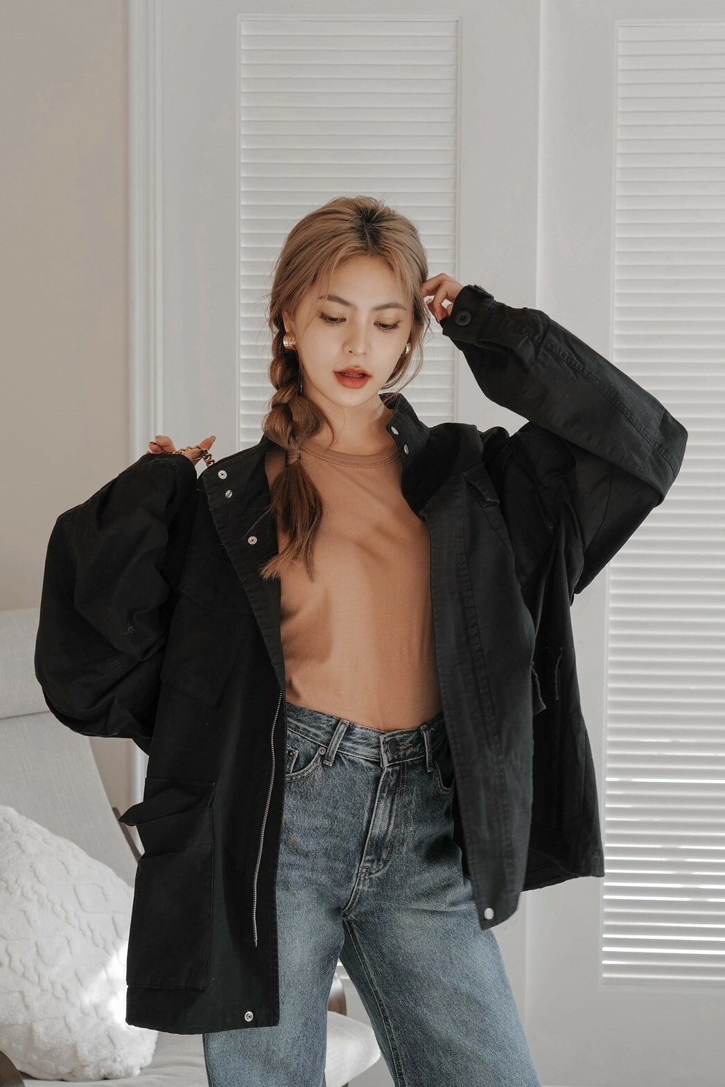 帥氣兩穿軍裝外套_AMISSA（高訂款-黑）