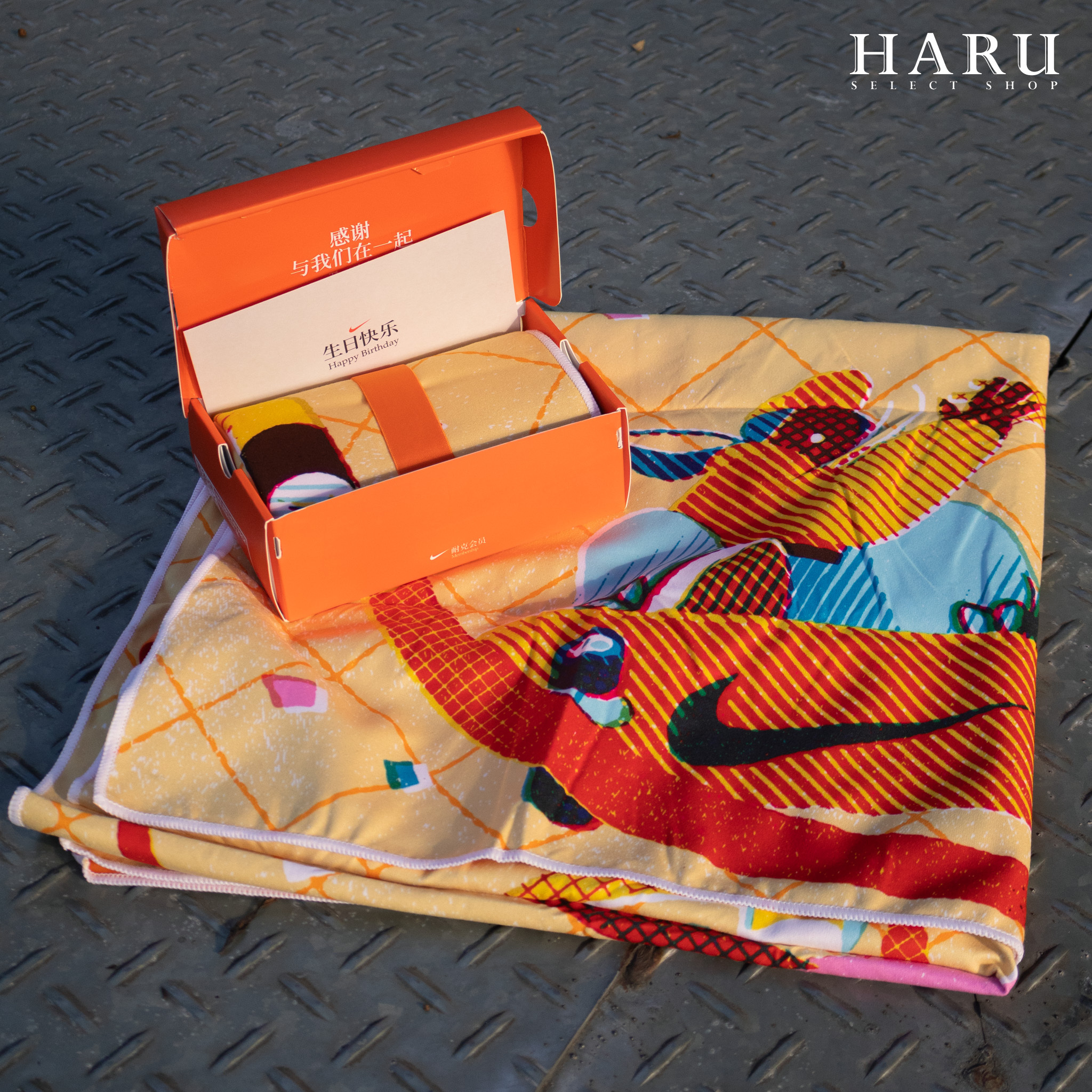 現貨 NIKE 官網會員 生日禮物 限定 Logo 雙面 印花 橙色 浴巾 套裝