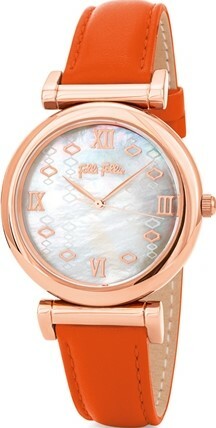 萬年鐘錶 - FOLLI FOLLIE   貝殼錶面活力奔放橘色皮革女錶  WF19R001SPS  錶徑38MM