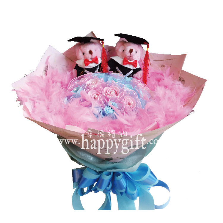 畢業熊玫瑰香皂花束,桃園花店,桃園婚禮小物,桃園外送花束
