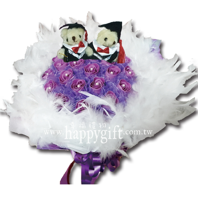 畢業熊紫色玫瑰香皂花束,桃園花店,桃園婚禮小物,桃園外送花束