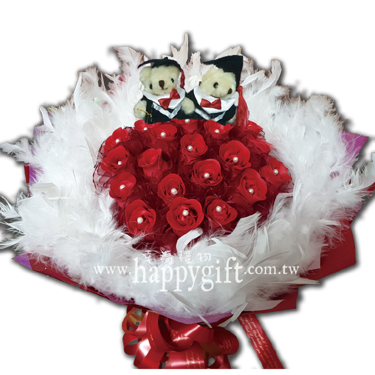 畢業熊紅色玫瑰香皂花束,桃園花店,桃園婚禮小物,桃園外送花束