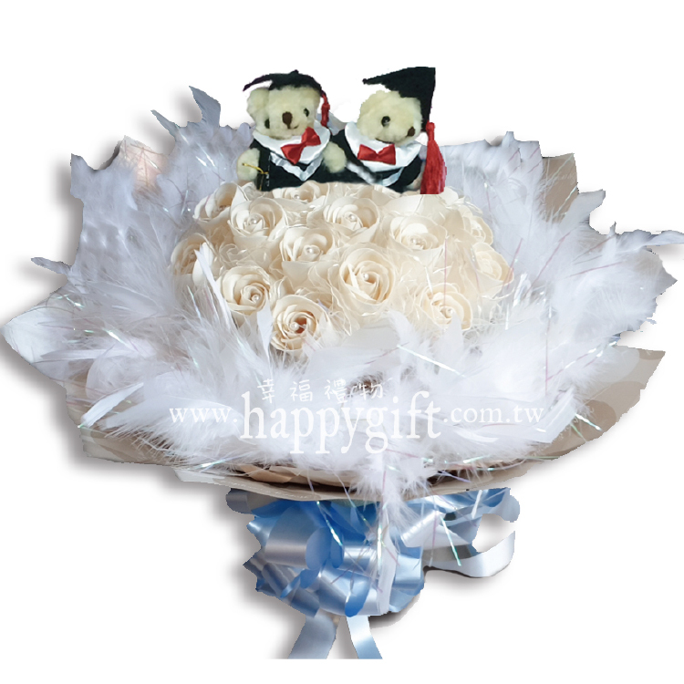 畢業熊米色玫瑰香皂花束,桃園花店,桃園婚禮小物,桃園外送花束