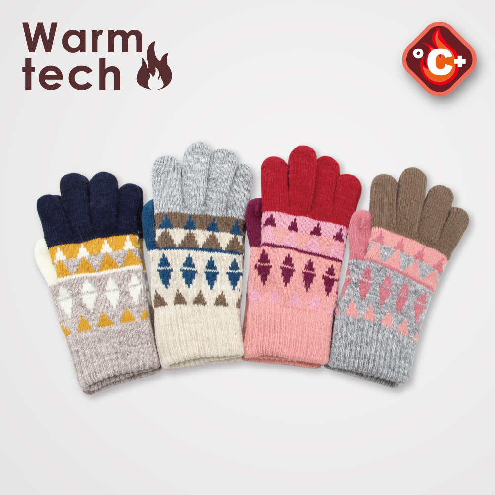 【肌暖】台灣製 女士三角紋毛絨全指保暖手套丨G1622