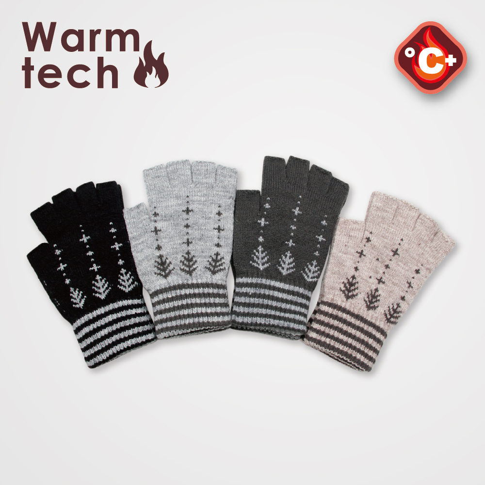 【肌暖】台灣製 經典森林條紋男士保暖半指手套丨M5293