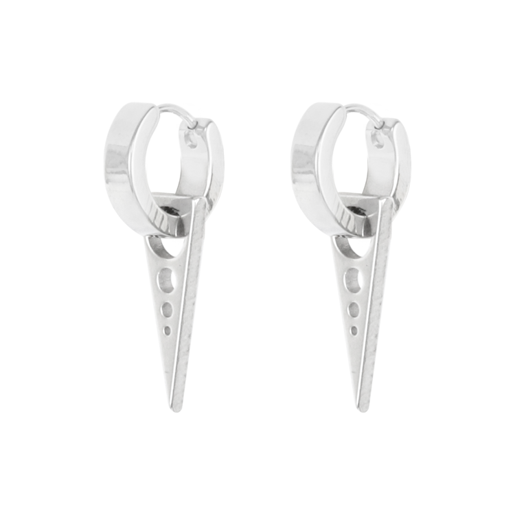 白鋼耳飾，男士耳飾 倒三角造型；鏤空圓孔設計（3605 耳扣銀色）