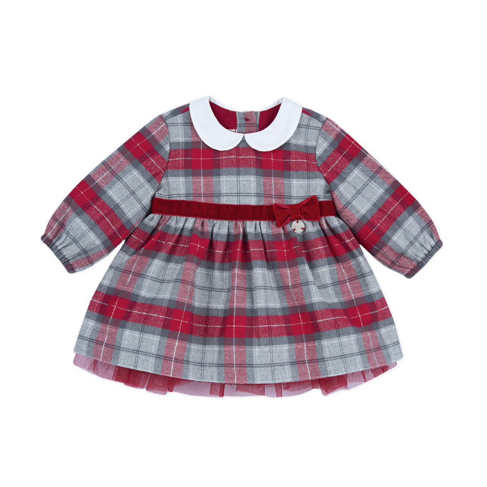 歡樂聖誕-經典格紋長袖洋裝