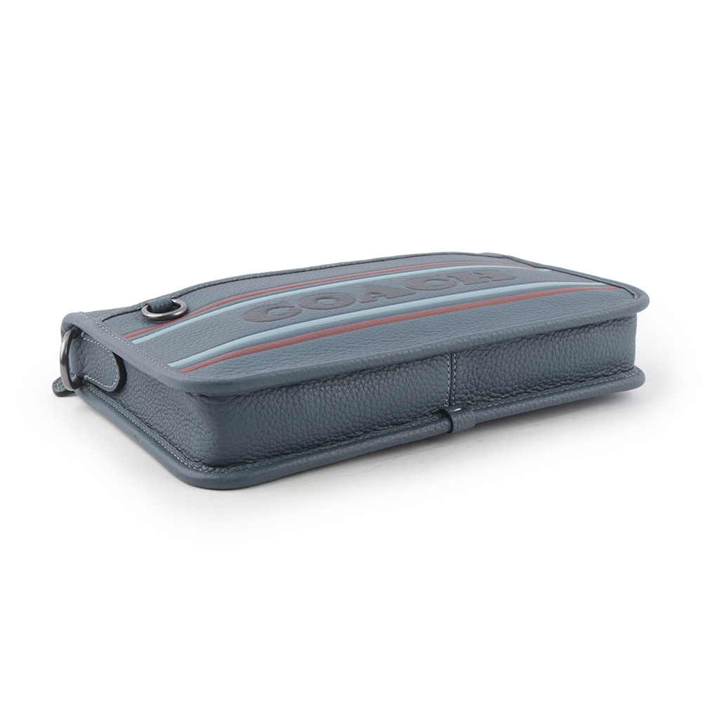 【COACH】Heritage 條紋荔枝皮革附小袋斜背包(單寧藍) CG998 QBDEI