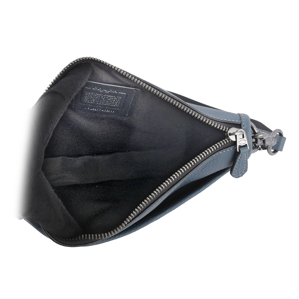 【COACH】Heritage 條紋荔枝皮革附小袋斜背包(單寧藍) CG998 QBDEI