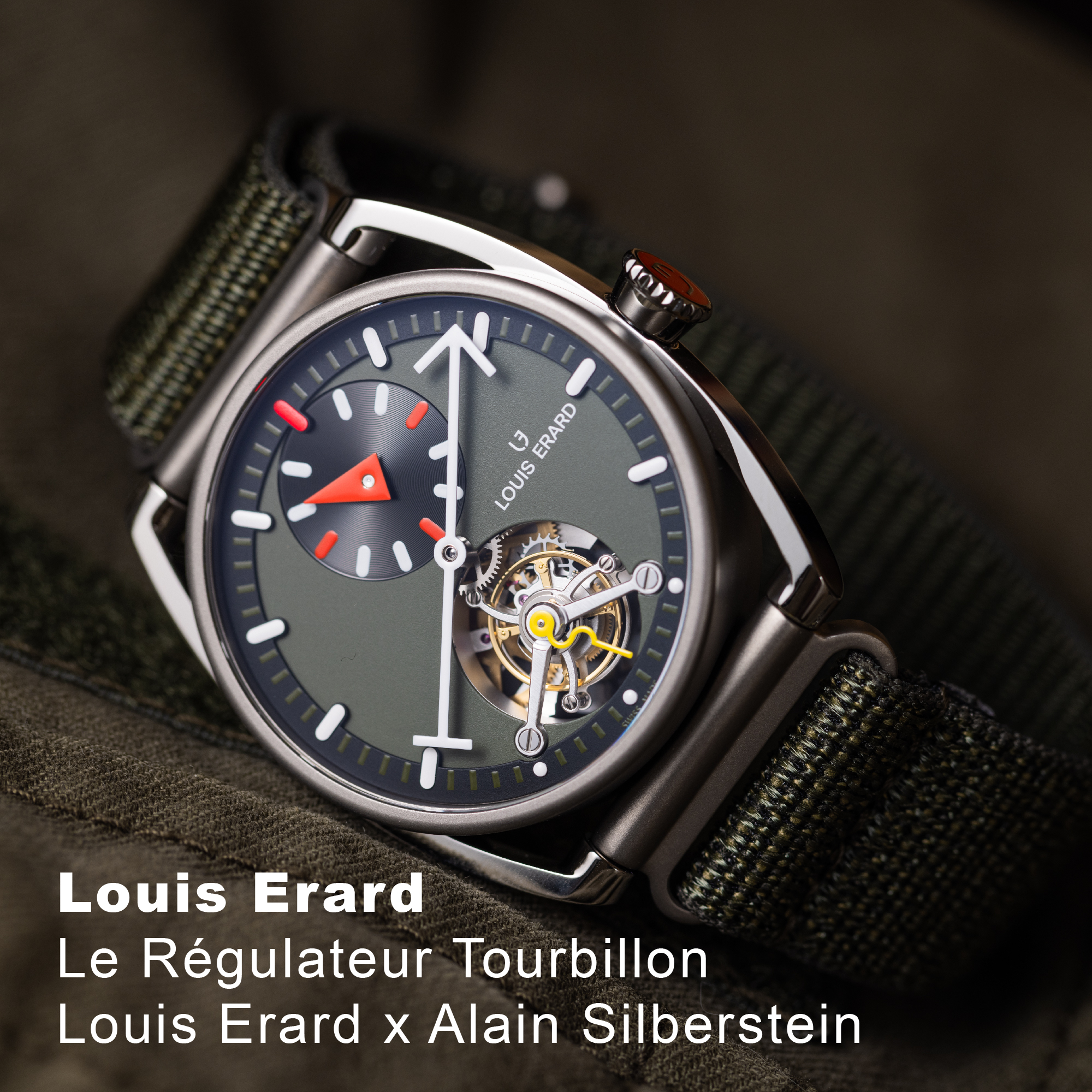 聯名款 Collaboration｜Le Régulateur Tourbillon Louis Erard x Alain Silberstein Khaki規範指針陀飛輪腕錶
