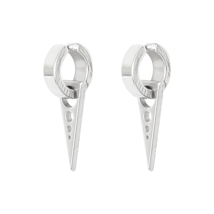 白鋼耳飾，男士耳飾 倒三角造型；鏤空圓孔設計（3605 耳夾銀色）