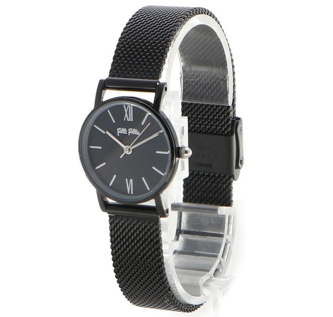 萬年鐘錶 - FOLLI FOLLIE  全黑不鏽鋼米蘭錶帶簡約設計女錶  WF18Y033BPK  錶徑26MM