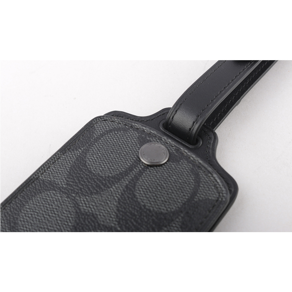 【COACH】CC Logo 滿版圖層帆布及牛皮行李吊牌(炭灰色) C1614 QBCHR