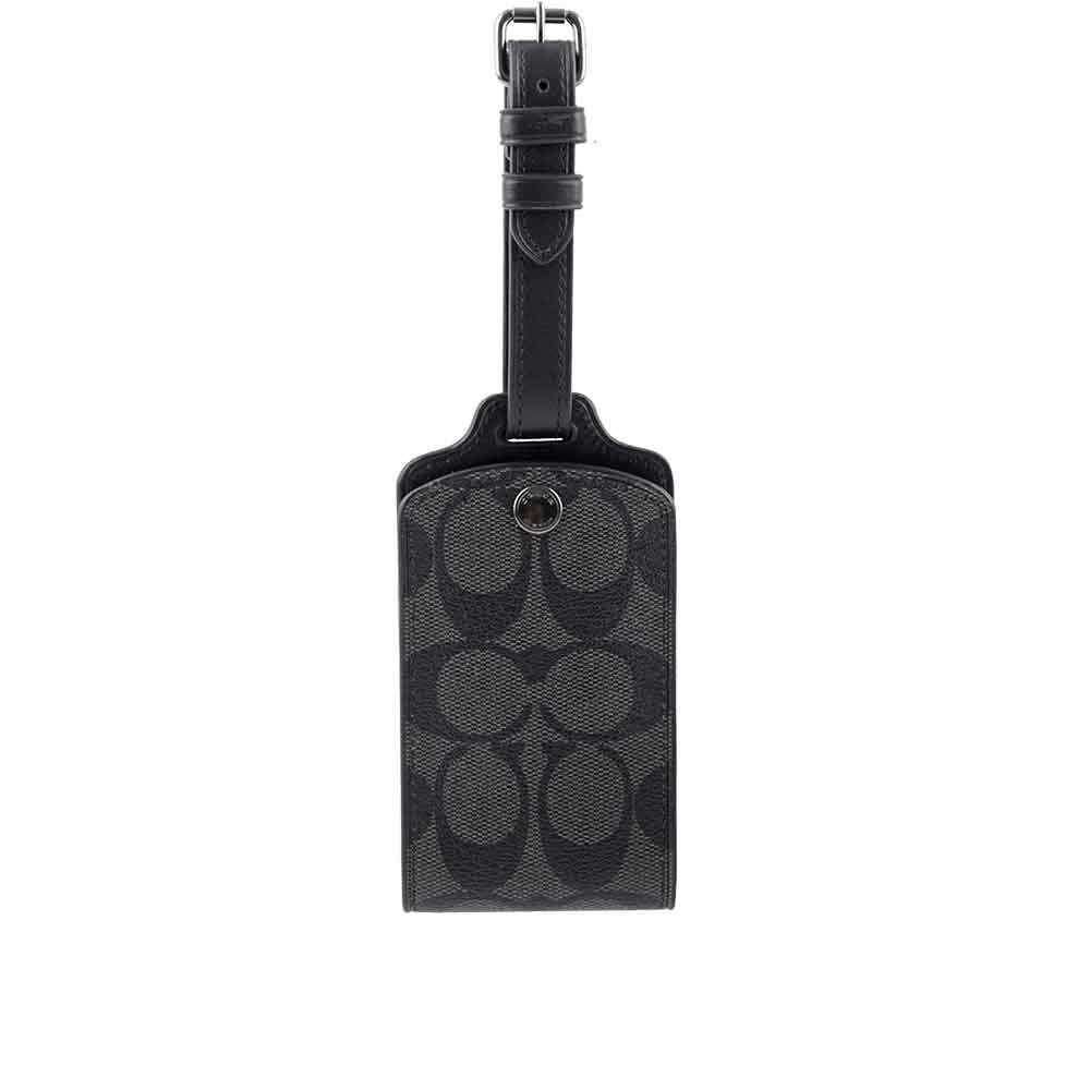 【COACH】CC Logo 滿版圖層帆布及牛皮行李吊牌(炭灰色) C1614 QBCHR