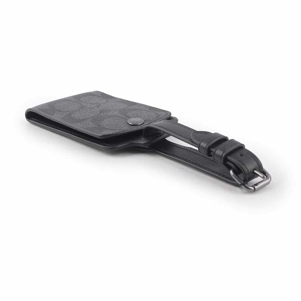 【COACH】CC Logo 滿版圖層帆布及牛皮行李吊牌(炭灰色) C1614 QBCHR