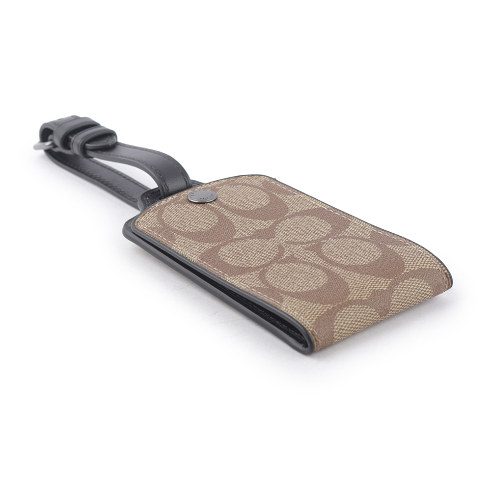 【COACH】CC Logo 滿版圖層帆布及牛皮行李吊牌(卡其色) C1614 QBKHA