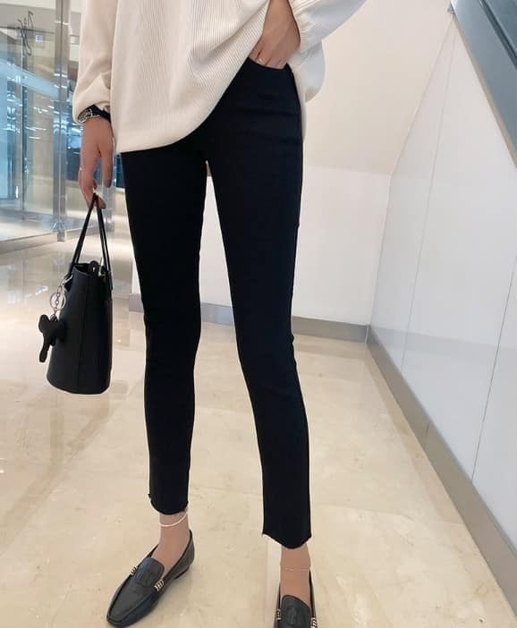 雙釦包腹貼腿直筒褲