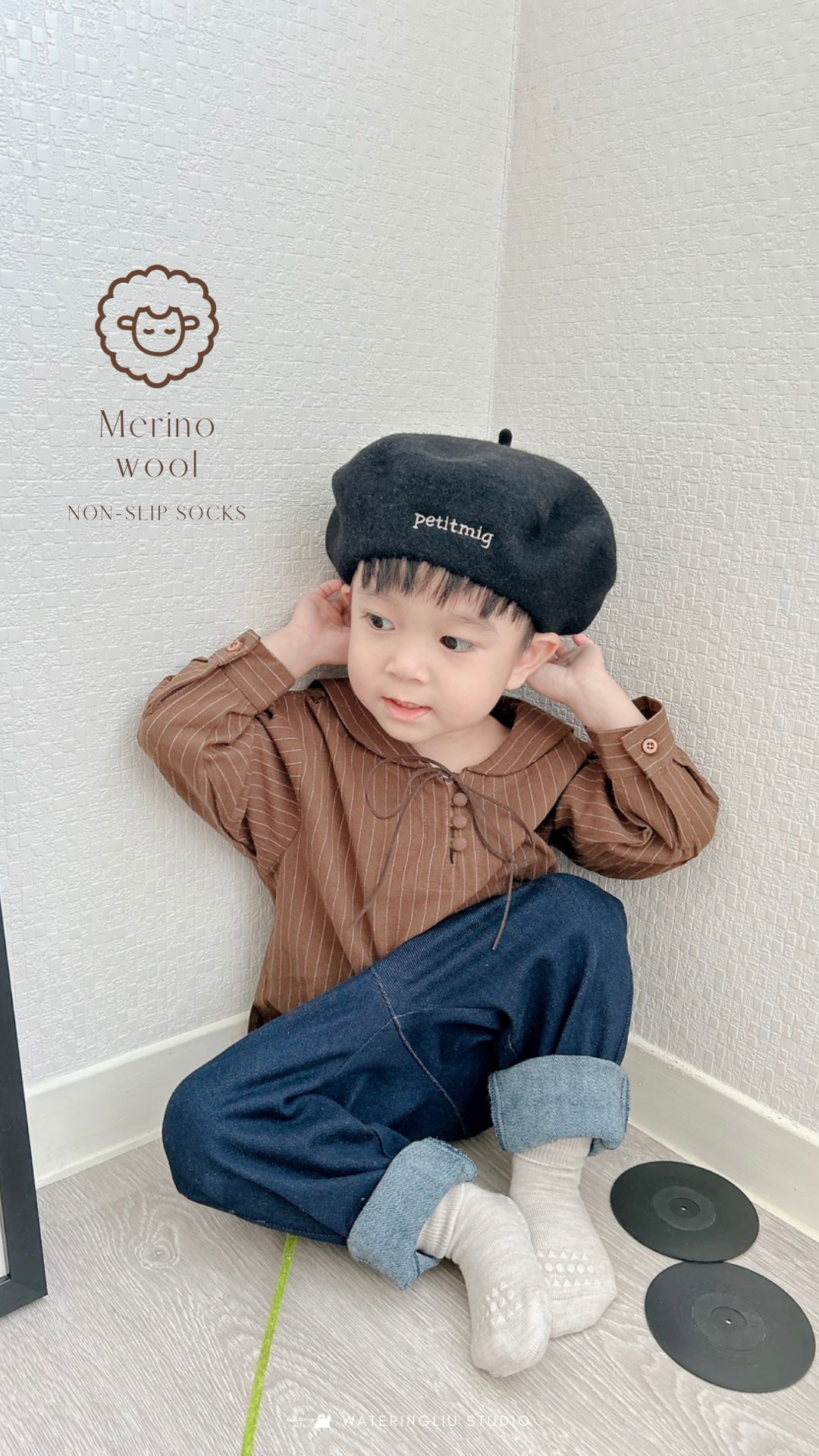 丹麥GoBabyGo 美麗諾羊毛防滑襪 - Sand