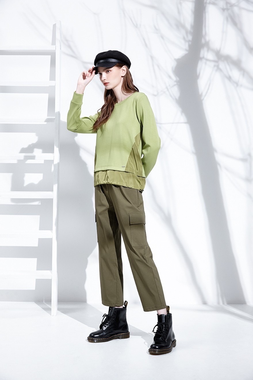 時尚休閒工裝貼口袋修身顯瘦寬管褲T6171