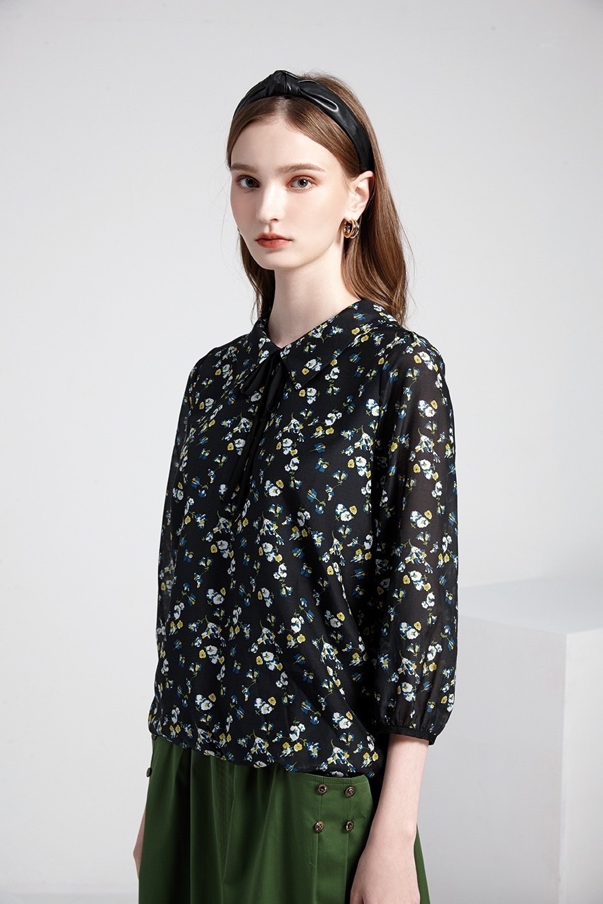 OL優雅氣質復古印花修身上衣T6072