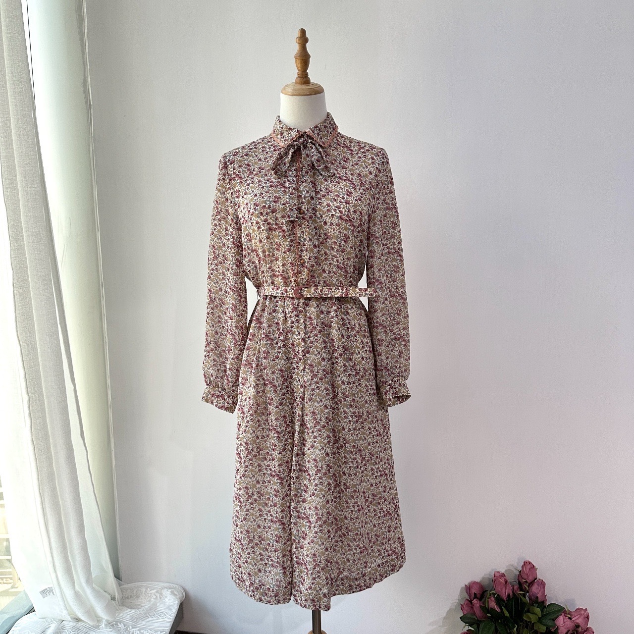 日本製春天百花盛放薄身雪紡連身裙