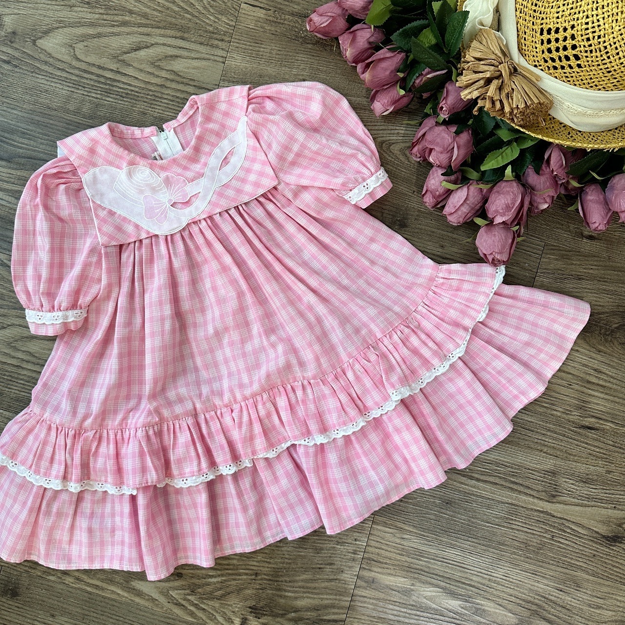 英國製女可愛粉紅隨風飄揚的小帽子連身裙