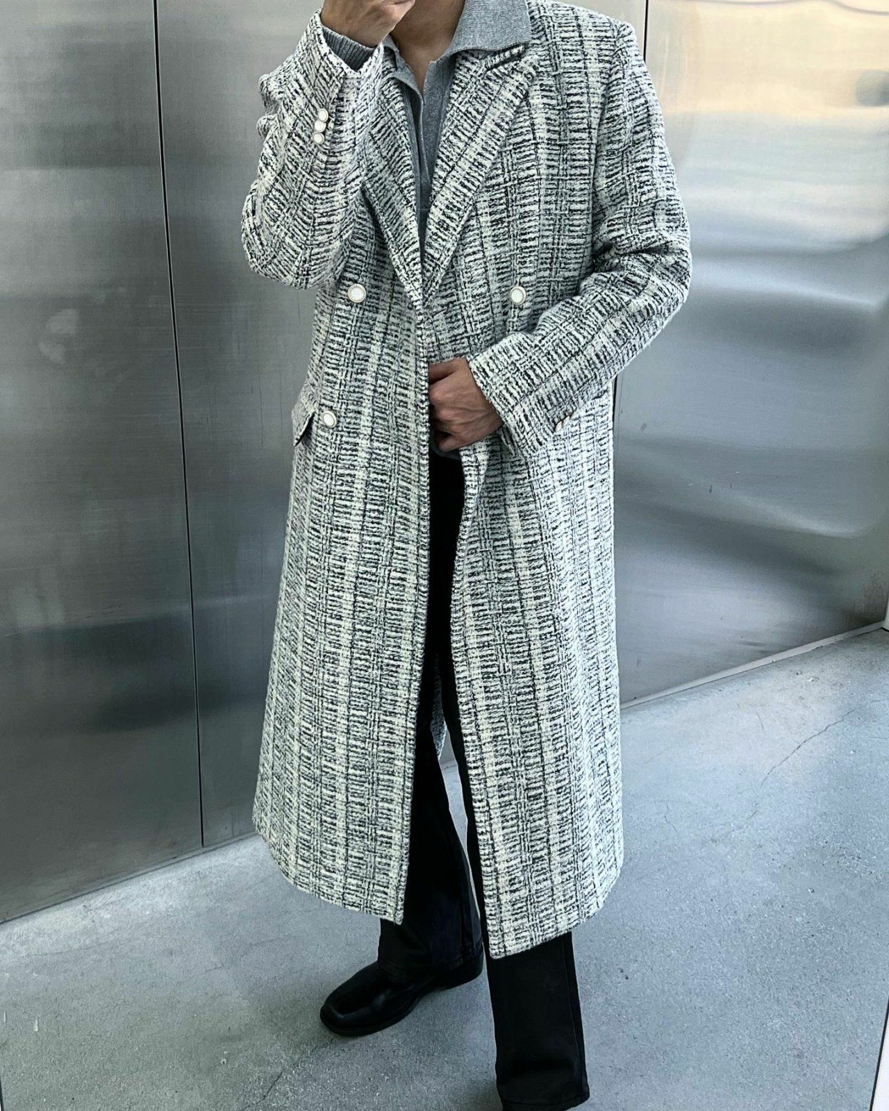 混色孖襟長褸(薄夾棉) EARN-032JK