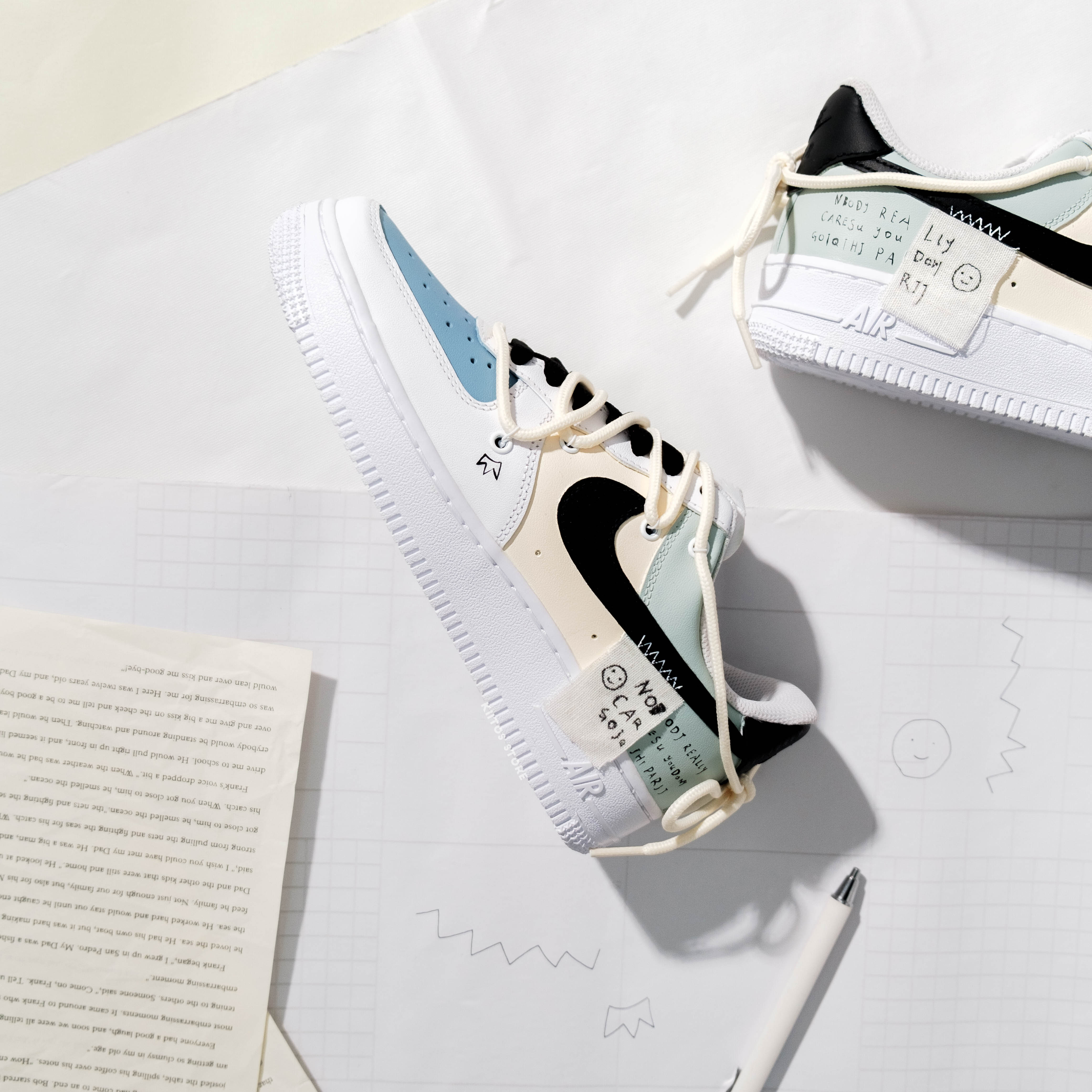 NIKE AIR FORCE 1 LOW 灰白帆布解構 男女尺寸 情侶鞋 訂製款