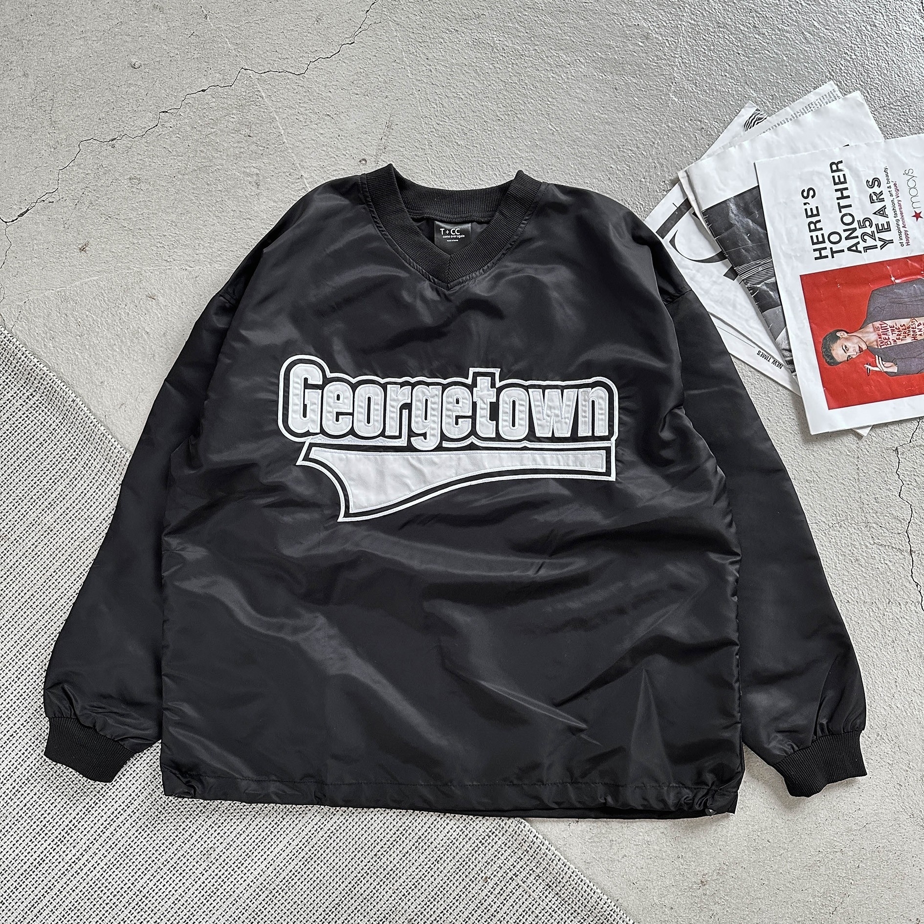 美式英文尼龍V領長Tee 68742