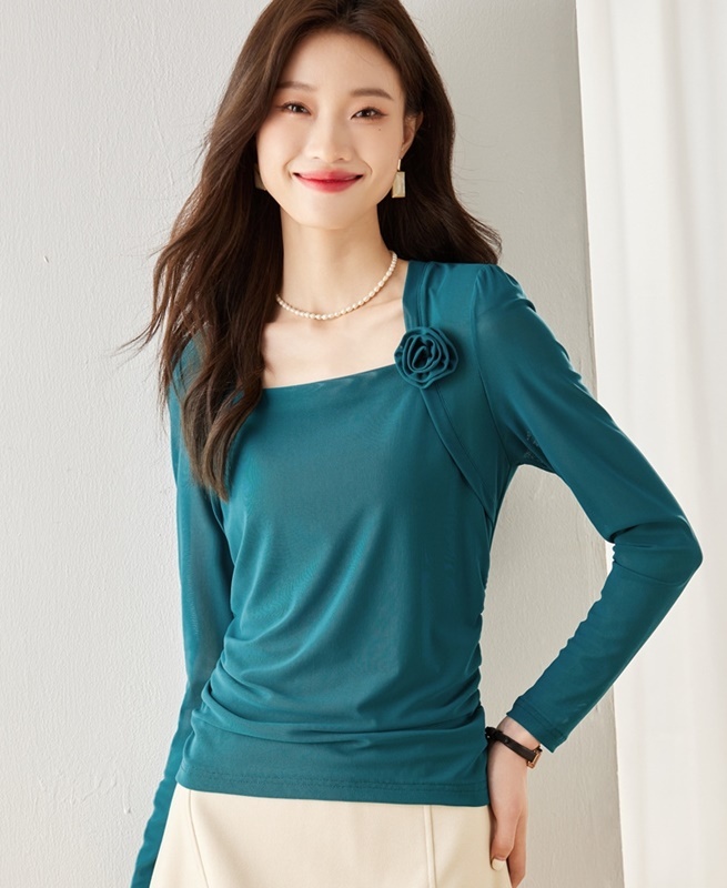 【零碼出清不退換】方領網紗胸花上衣