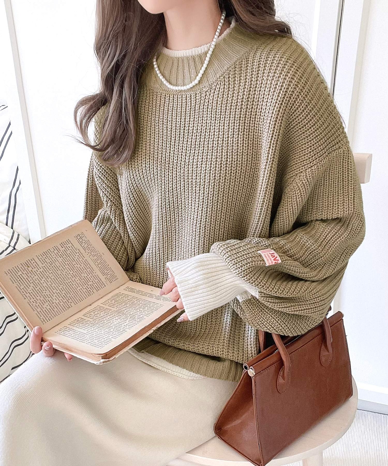 🇯🇵 日系品牌 JAVA 假兩件 針織衣 針織衫 落肩 拼接 撞色 秋冬 / 現貨✨