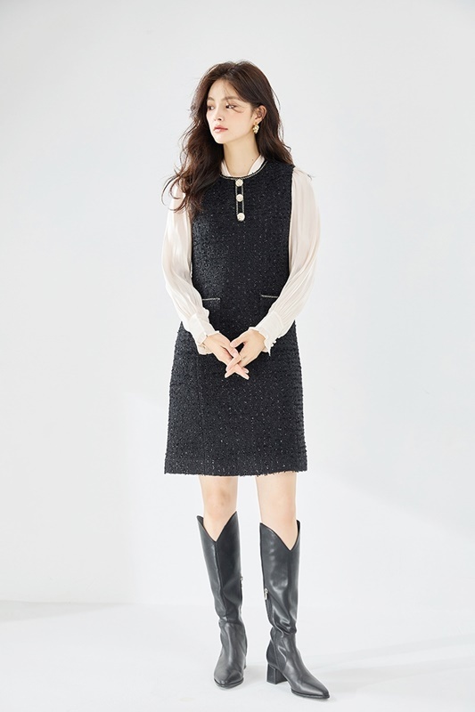 小香風金絲羊毛呢洋裝 黑色