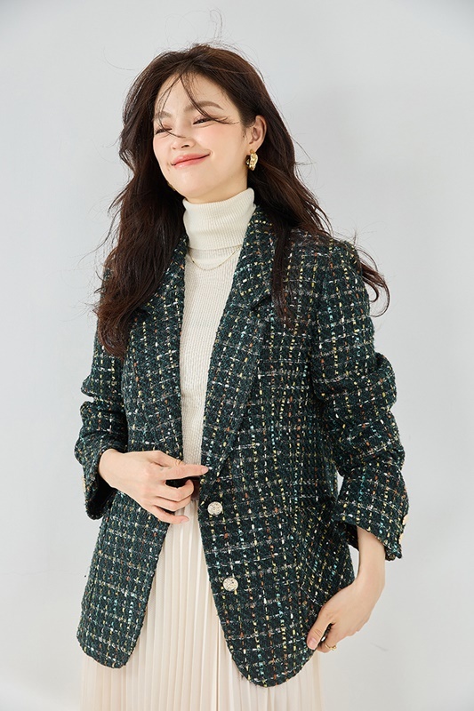 花紗羊毛呢西裝外套 綠色