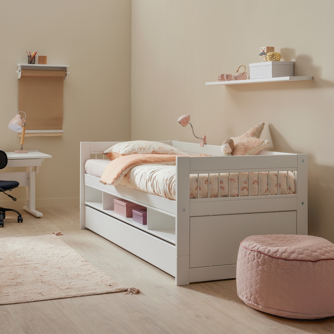 White single cabin store bed with storage