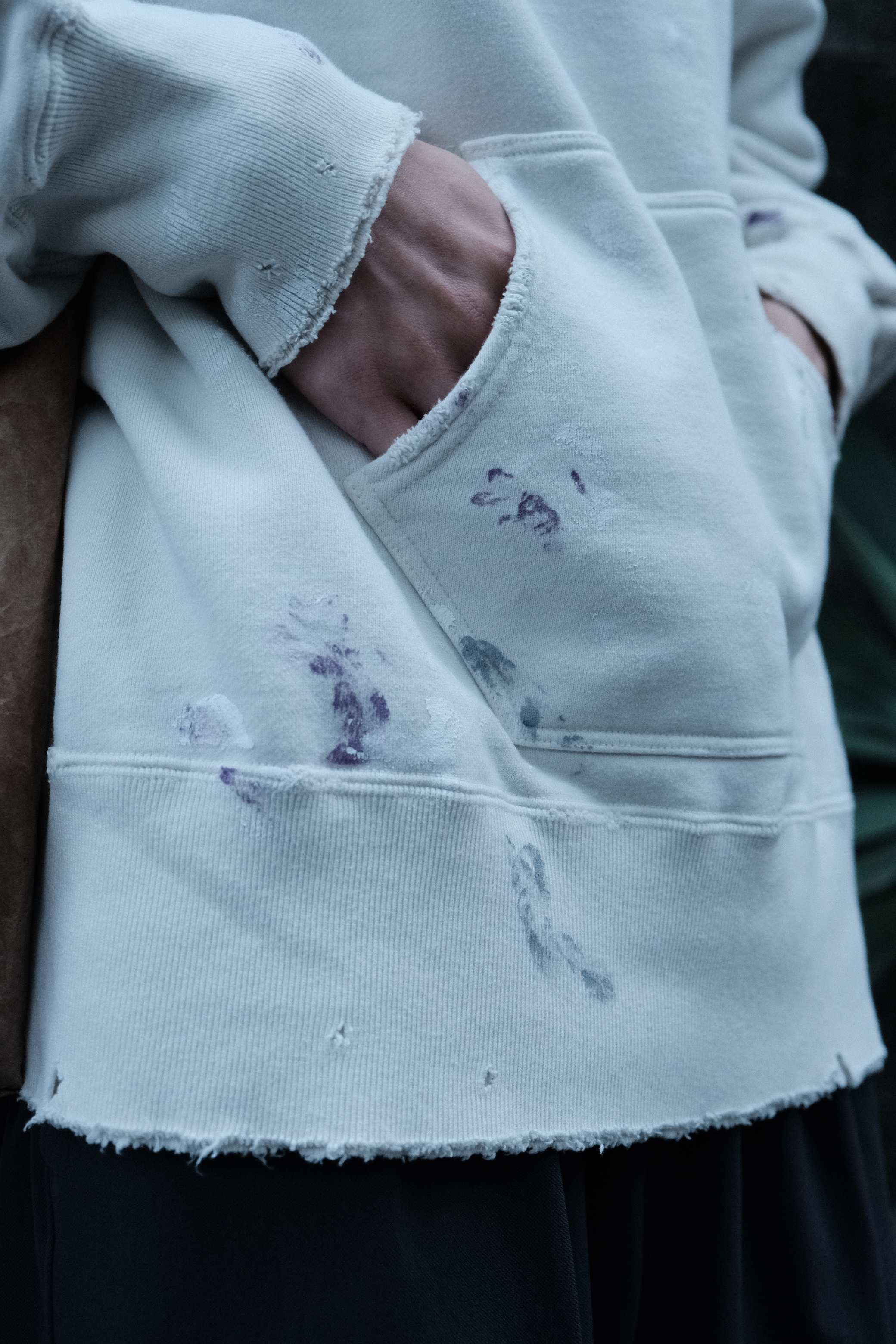 ANCELLM - HOODIE CUTOFF CRASH SWEAT SHIRT / 2COLORS