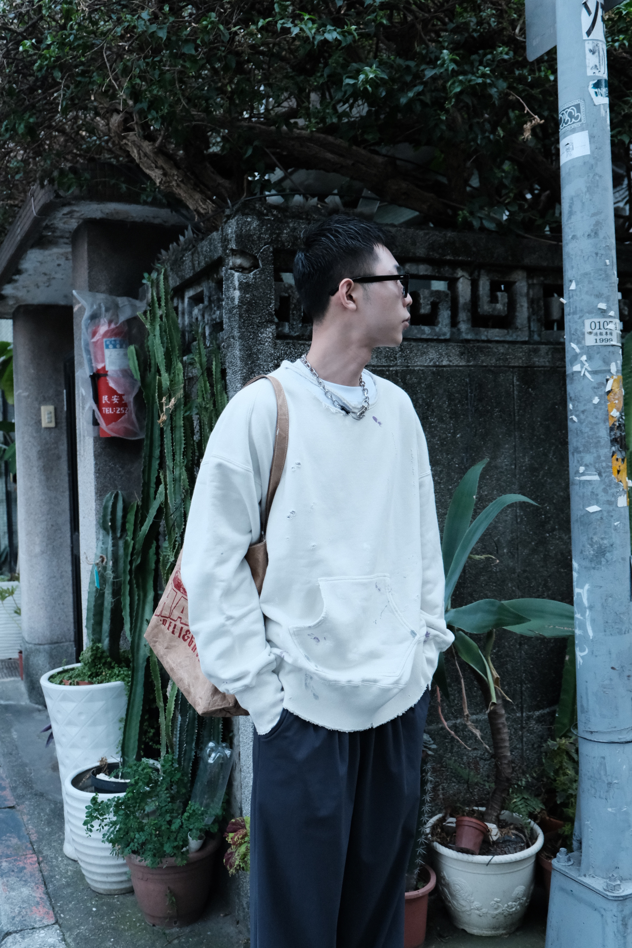 ANCELLM - HOODIE CUTOFF CRASH SWEAT SHIRT / 2COLORS