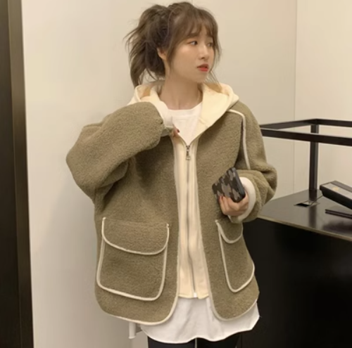 加絨加厚假兩件外套