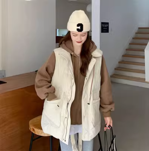 假兩件拼接棉服外套