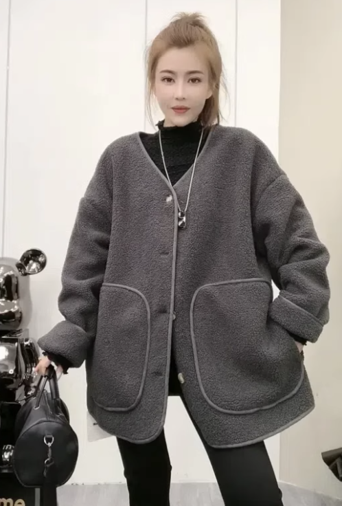 加厚寬鬆V領外套
