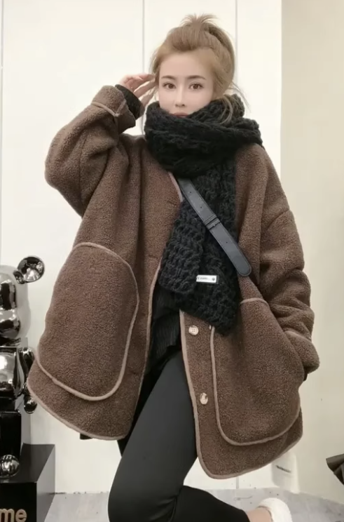 加厚寬鬆V領外套