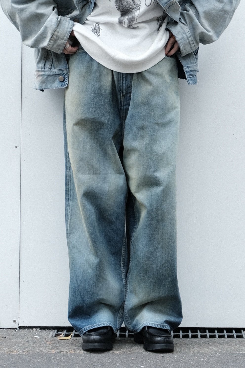 ANCELLM - MIX COLOR WIDE DENIM PANTS / 2COLORS