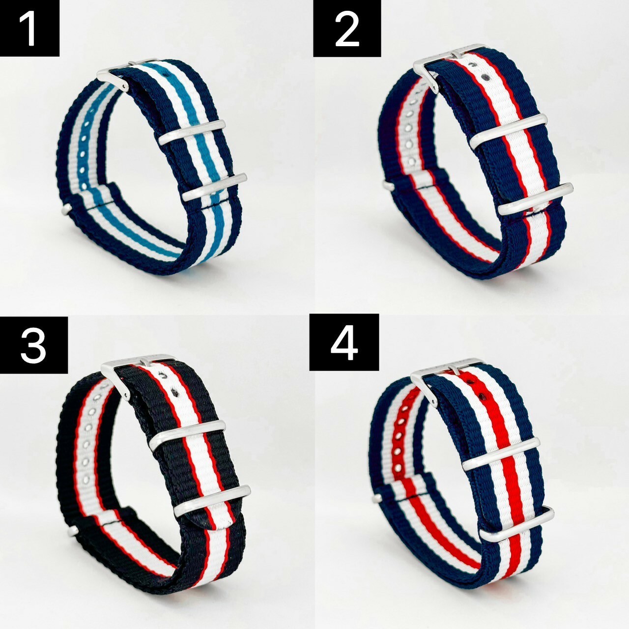 【NATO帆布錶帶】 直條穿式雙色款   (22mm) 現代鐘錶