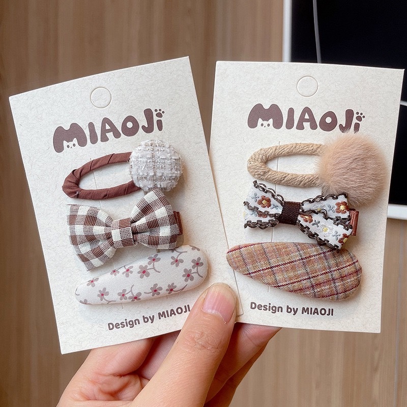 大地色小花髮夾三件組