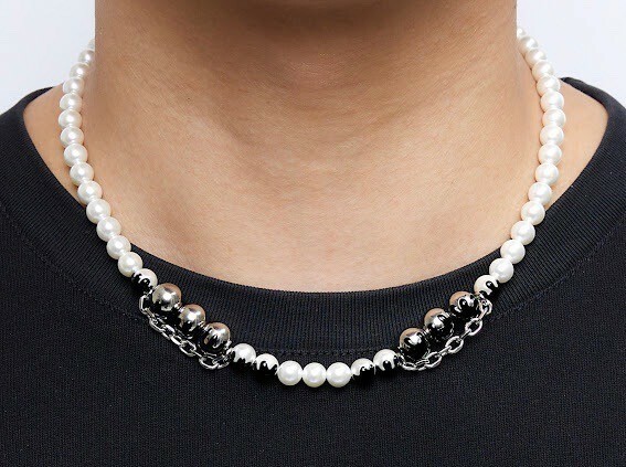 Fe3c Drip Iron & Pearl Necklace 滴膠金屬珍珠項鍊