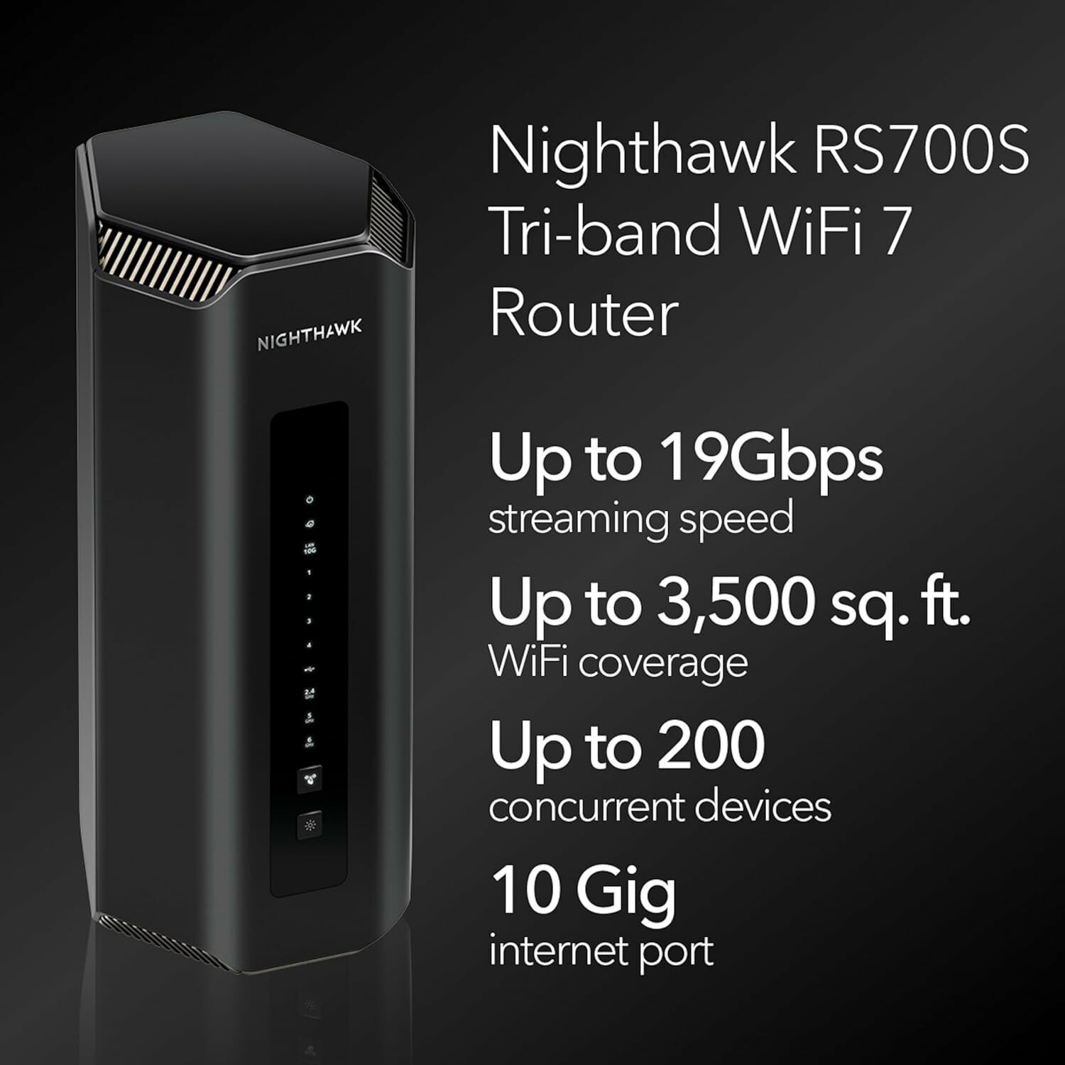 NETGEAR Nighthawk (RS700S) 三頻 BE19000 WiFi 7 路由器 | 10 Gig Ports | USB 3.0 | 送 1 年 NETGEAR Armor