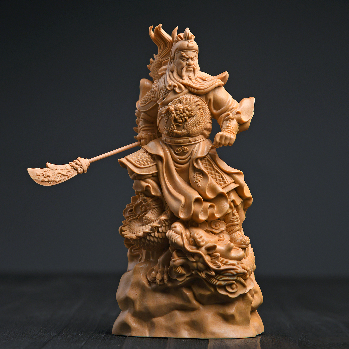 【傑作・美品】呉輝作「大九龍神」細密雲龍文透 彫刻 九頭龍 傳藝工坊- 『御龍關公精雕款』關公黃楊木