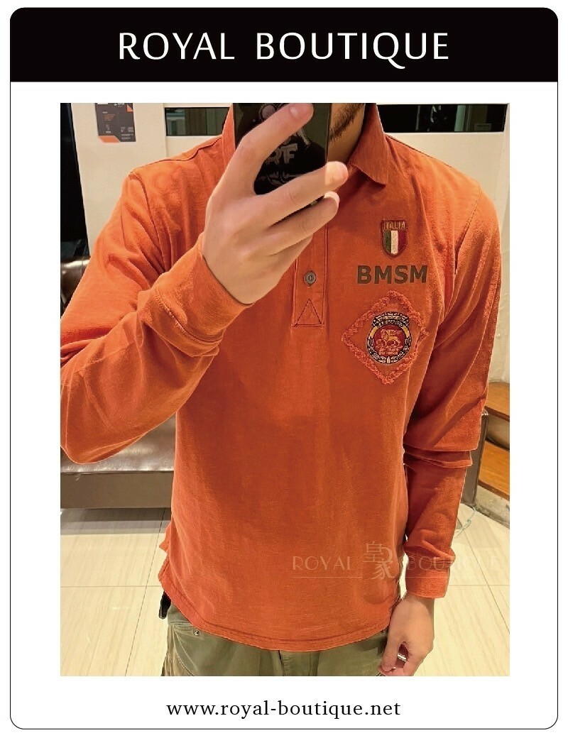 MARINA MILITARE 左胸刺繡布章竹節棉長POLO衫