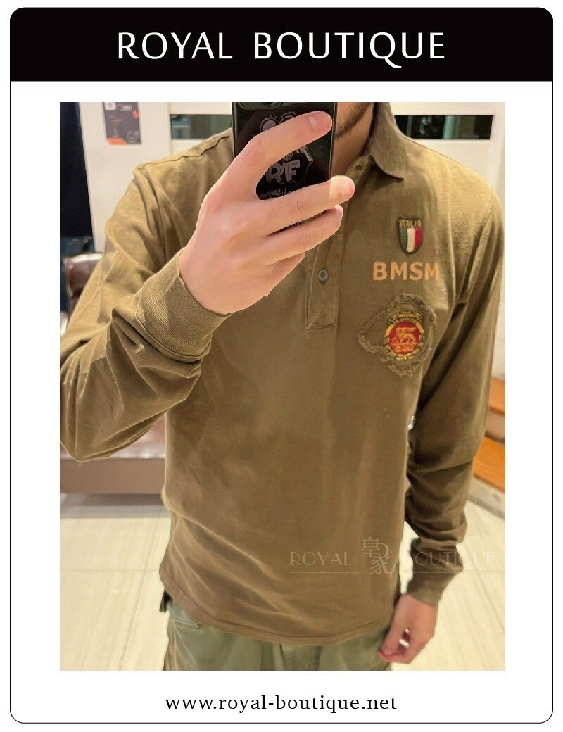 MARINA MILITARE 左胸刺繡布章竹節棉長POLO衫