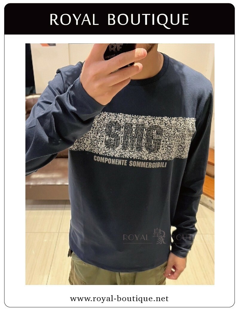 MARINA MILITARE 胸前SMG標語印刷薄長T